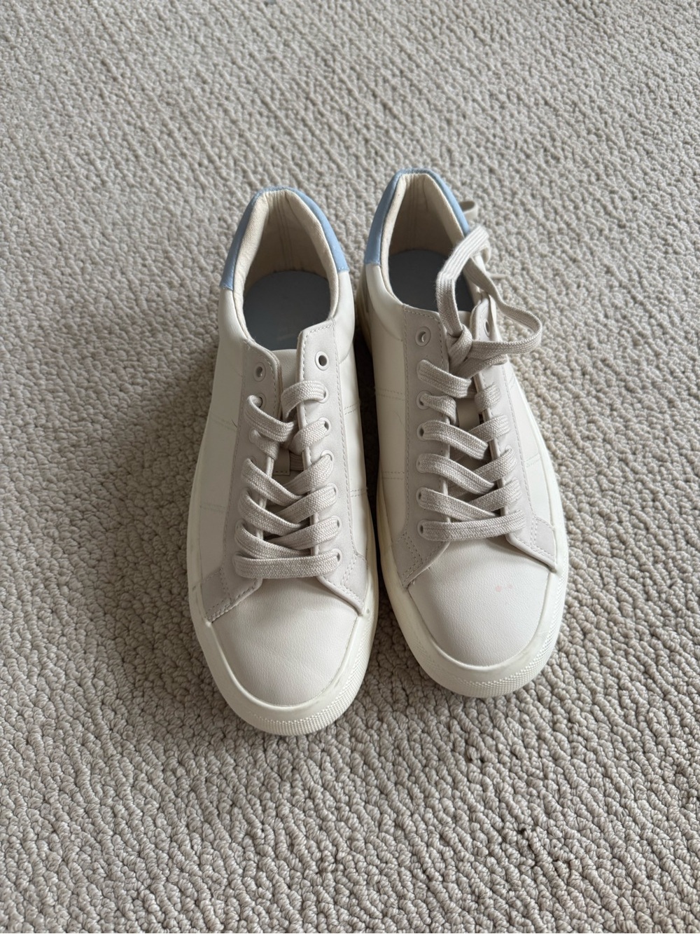 Zara White Cream Leather Sneakers with Light Blue Heel
